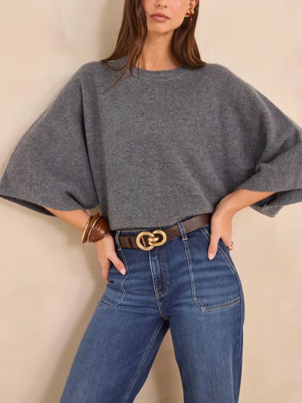 Vila Milano Gray Boat Neck Dolman Sleeve Knit Pullover Sweater Women’s M